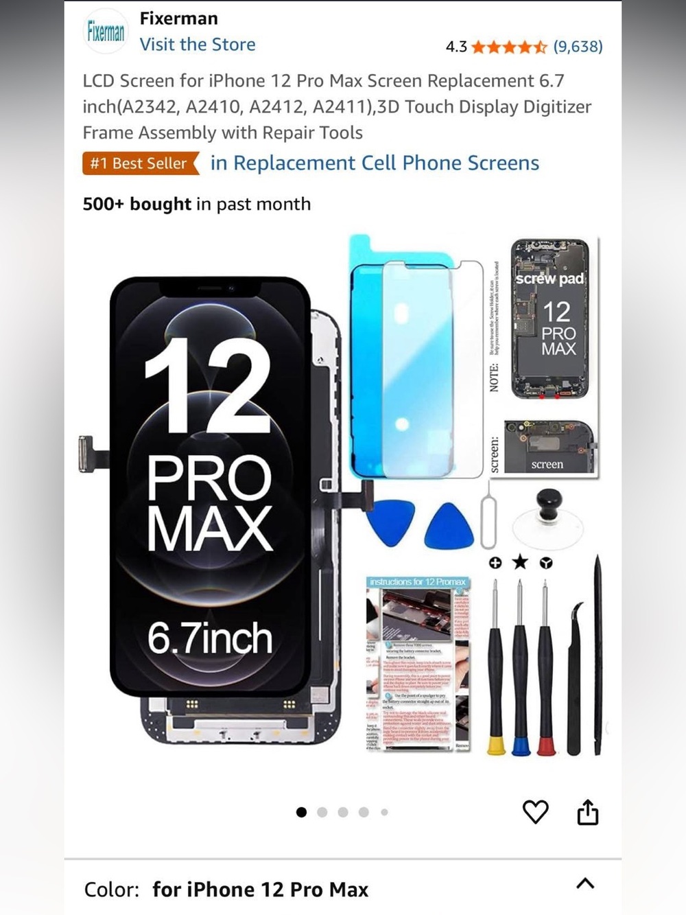 iPhone 12 Pro Max Replacement LCD Screen Assembly - Black